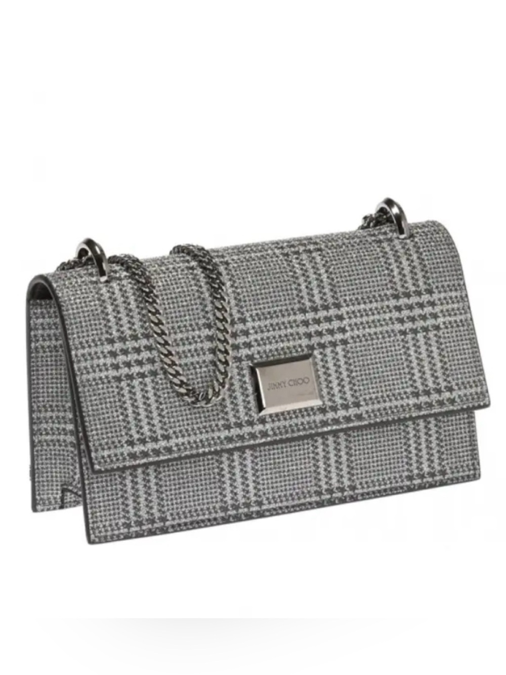 Jimmy Choo Leni Silver Prince Of Stars Mini bag.Plaid Chain Shoulder Bag.